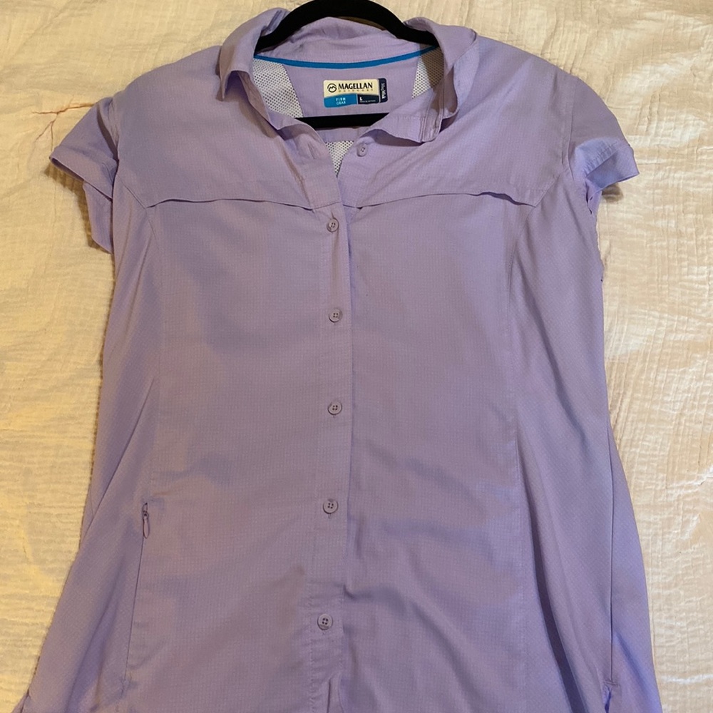 Lilac Magellan Large Fish Gear Button Down Shirt